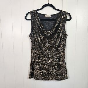 Y2K Black Cowl Tank Top Burnout Goth Womens Size Large Vintage Castlecore Fairy